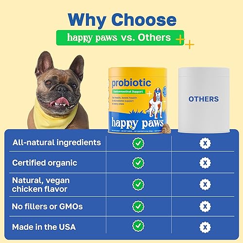 Miniatura 4 de Happy Paws Apoyo probiótico para la salud intestinal para perros, masticables suaves con probióticos, semillas de calabaza, batata, hinojo, aceite