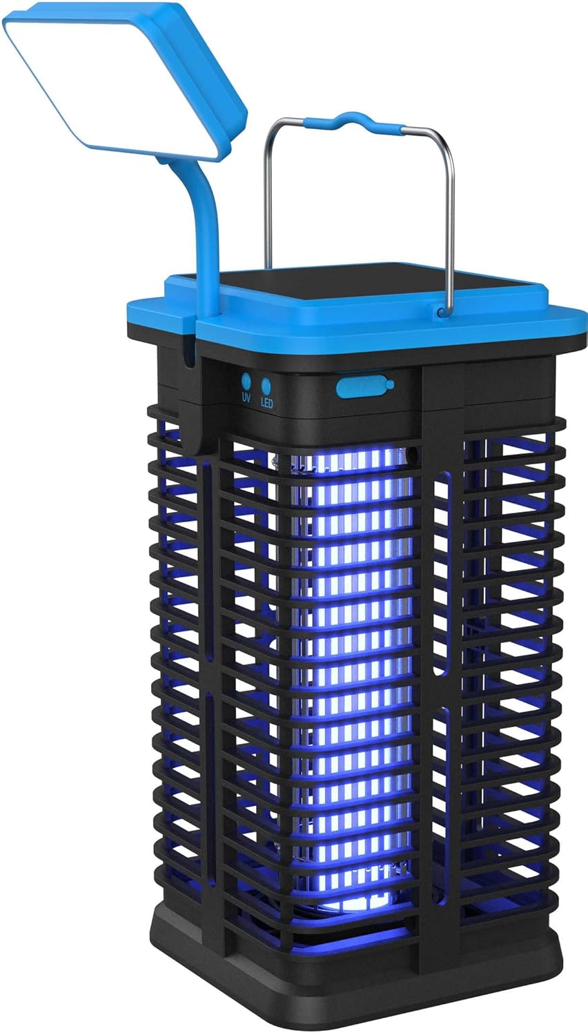 Solar Bugzapper, Electric Mosquito Zapper, Portable Rechargeable Flying Insects Zapper Indoor Outdoor with LED Night Light, Fly Traps for Home, Patio, Office, Garden (Blue)