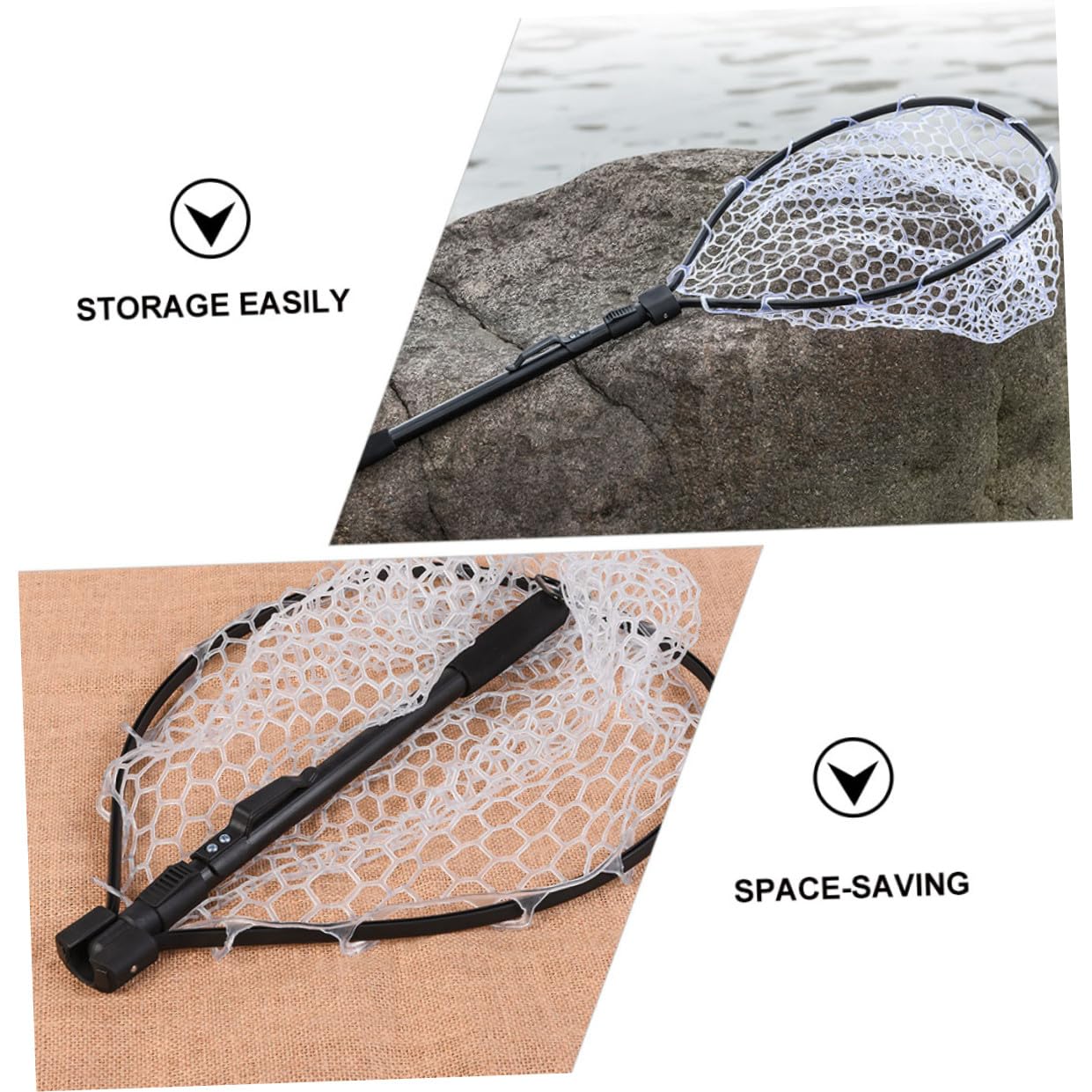 Faltbarer Kescher aus Aluminiumlegierung mit Gumminetz Schwarz | Leicht und Fischfreundlich, Klassisches Design, Geeignet für Seeangeln und Fliegenfischen Am Ufer