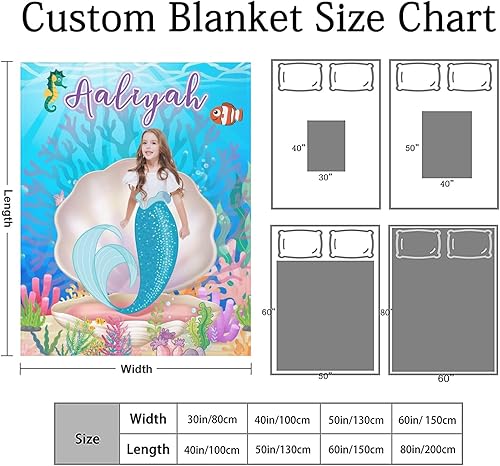 Miniatura 6 de Artsadd Manta personalizada con nombre para niños, manta de foto personalizada, regalos de sirena para niñas, manta personalizada de sirena para