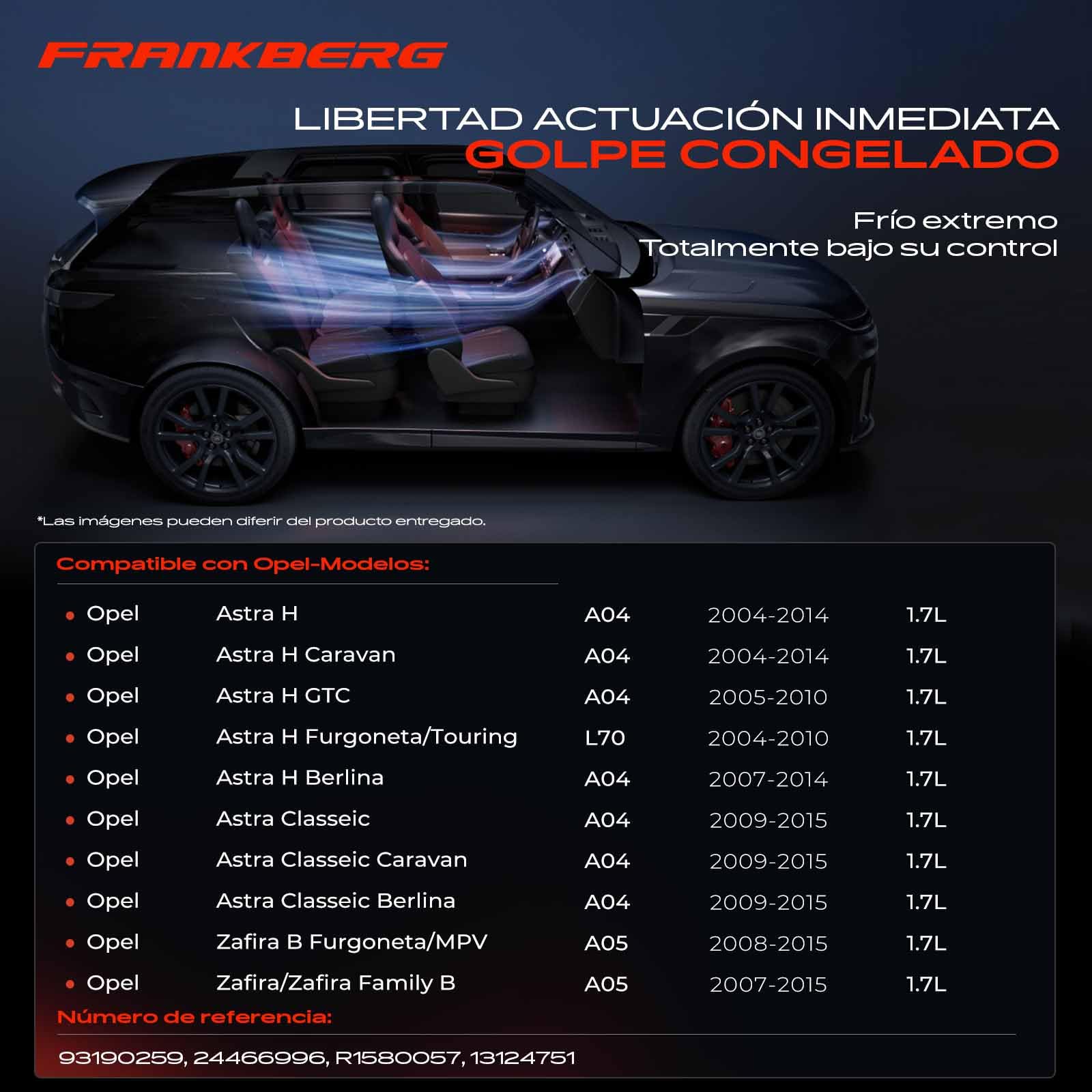 Frankberg Compresor de aire acondicionado con embrague Diesel Compatible con Astra H A04 L08 L35 L48 L69 L70 Zafira/Zafira Family B A05 Astra Claseic Replace# 24466996incl. aceite premezclado