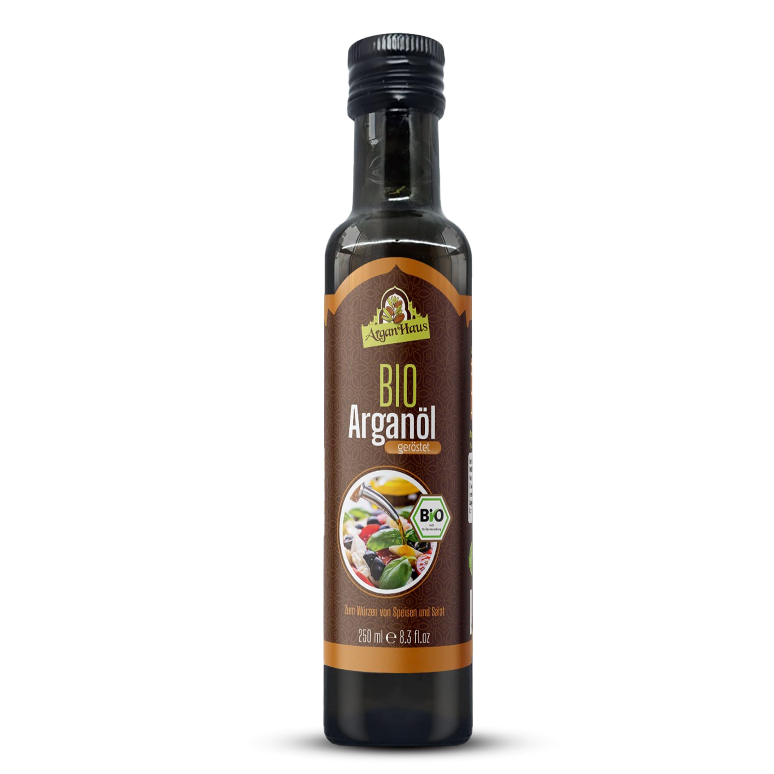 Arganhaus Arganöl für die Küche – 100% reines, geröstetes Arganöl aus Marokko, nussiges Aroma, kaltgepresst, ideal für Salate & Rohkost, nicht erhitzen, Bio-Qualität, natürlich & aromatisch