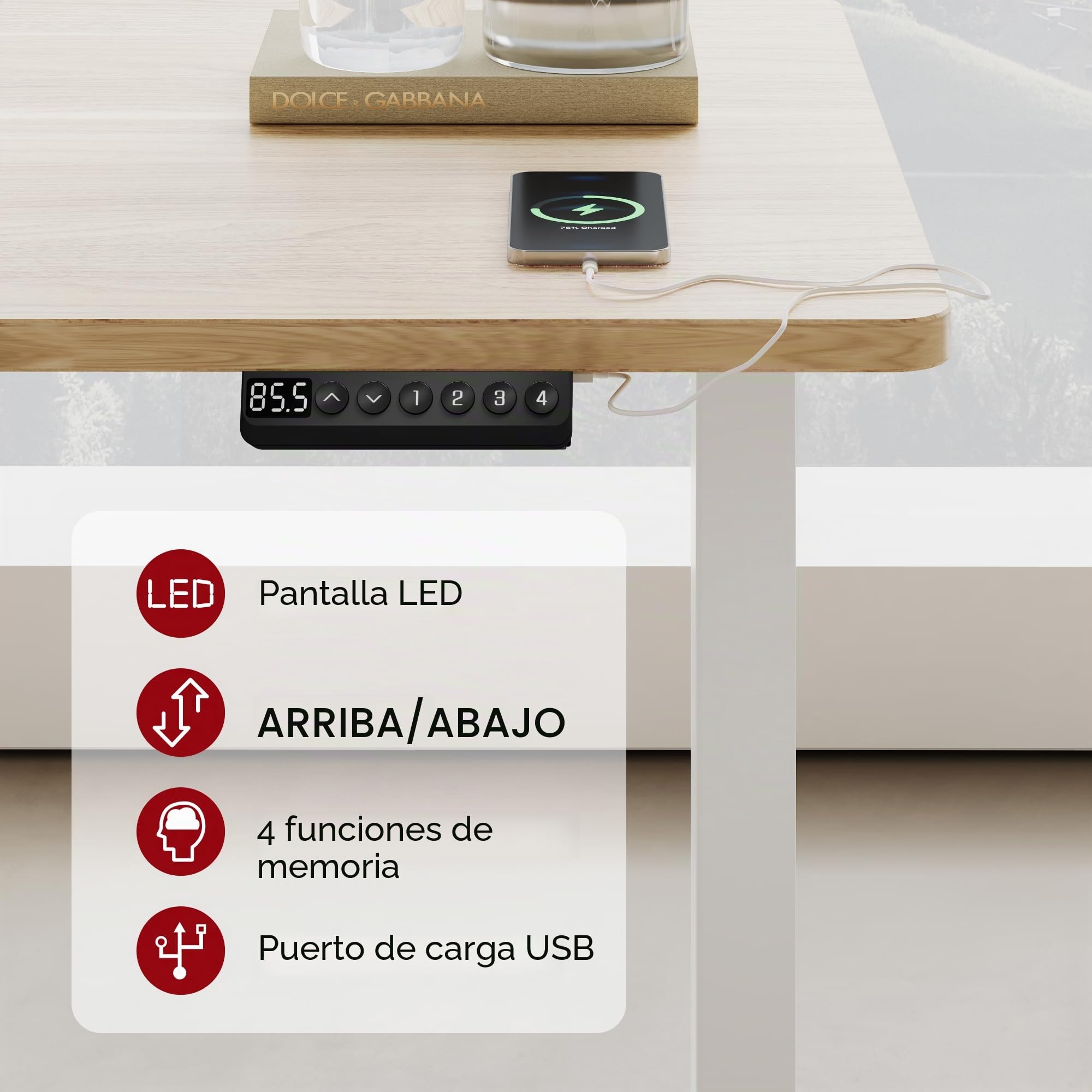SANODESK 2 Motores Escritorio Elevable EC4 160 x 80 cm Tablero Entero con 3 Secciones Patas Telescópicas con Panel Ajustable, Mesa elevable Standing Desk Ergonómico para Oficina y Hoggar-Arce