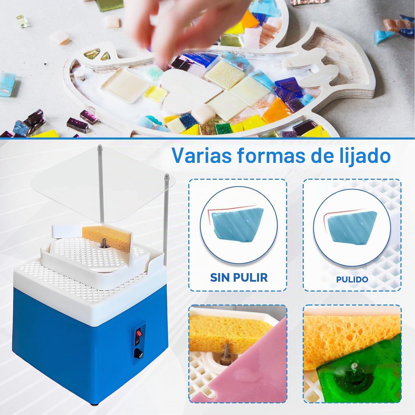 Amoladora De Vidrio, 65W 220V 4200Rpm AutomáTica De Doble Capa Con 2 Muelas Y Deflector Para Trabajar Con Vidrio Y CeráMica Enchufe UE