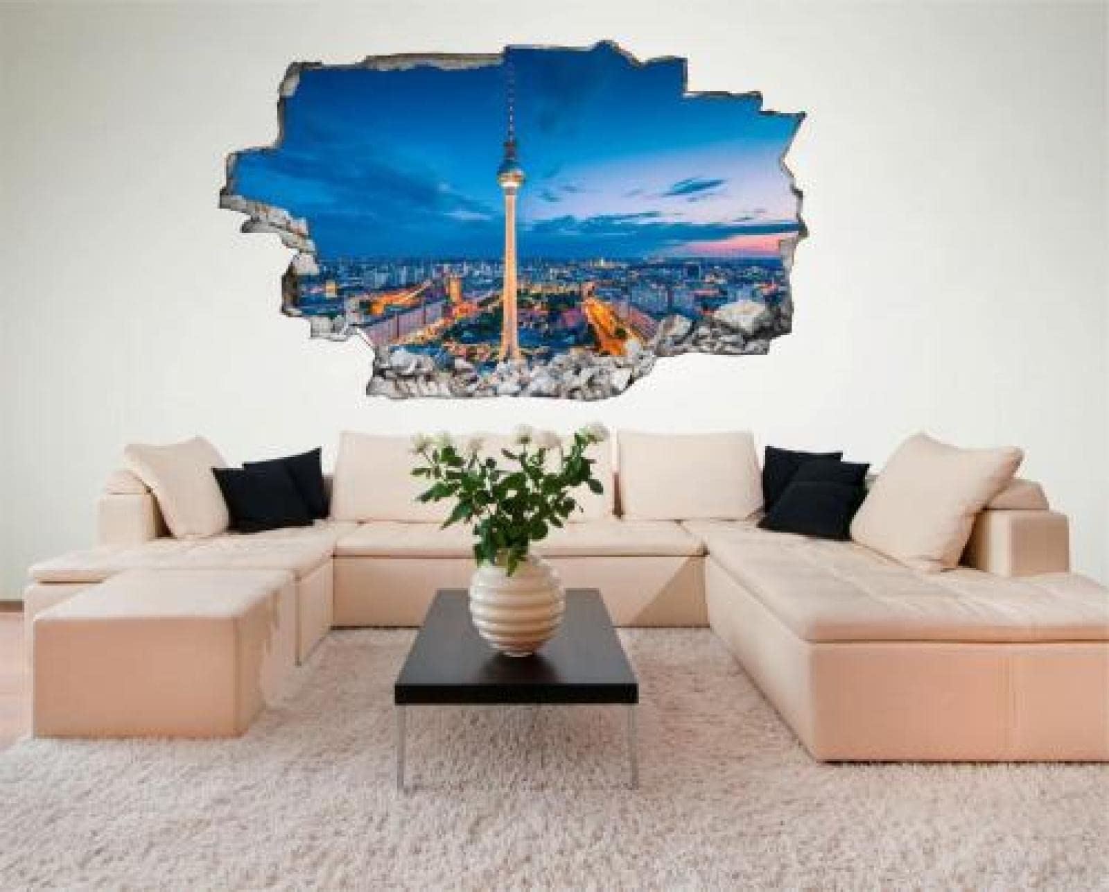 Gougeltd 3D Wandtattoo Berliner Skyline-Nacht Wandaufkleber Kinderzimmer Mädchen wandtattoo Teenager Wandtattoo Wanddeko fürs Kinderzimmer 80x120cm