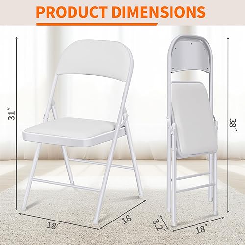 Miniatura 3 de Paquete de 2 sillas plegables con cojín acolchado, sillas de metal con asientos cómodos y marco de acero duradero, silla plegable para bodas en