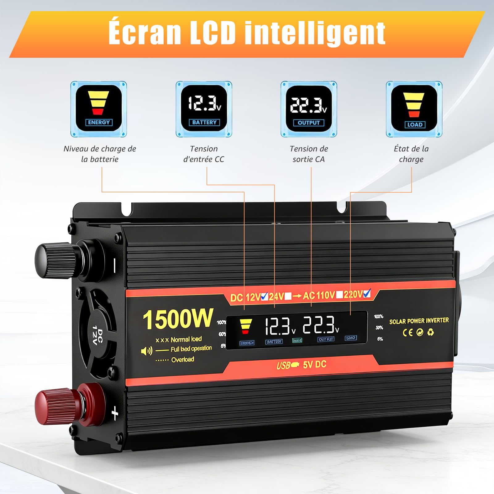 Inverter 1500 W 12 V 220 V Sinus puro Convertitore Auto Camper Camion 2 x USB