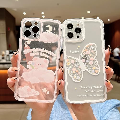 Miniatura 4 de Funda compatible con iPhone 12 Pro, diseño de mariposa floral de dibujos animados para mujeres y niñas, estética, kawaii, delgada, suave, TPU
