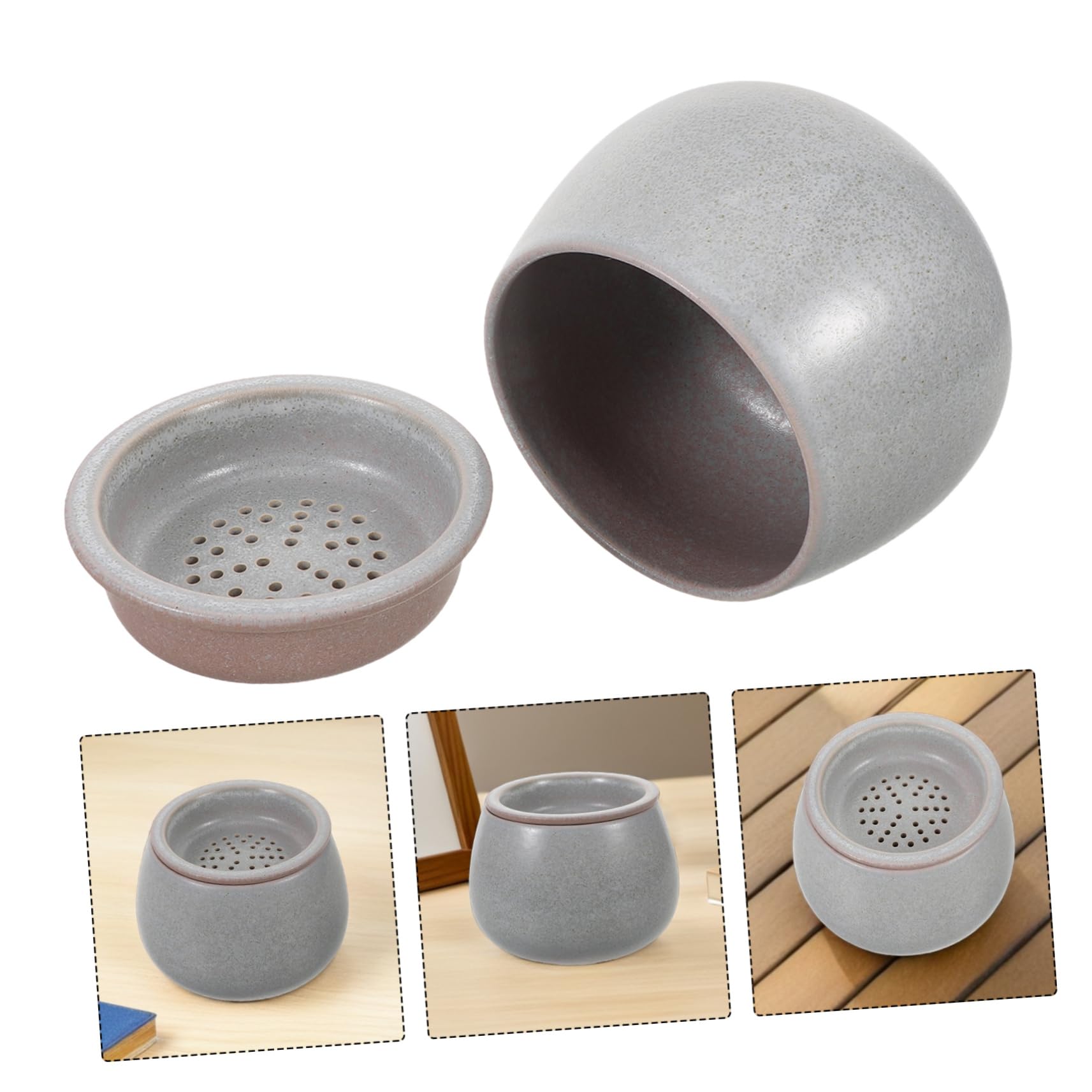 COLLBATH Ceramiczna Miska Do Filiżanek Do Herbaty z Sitkiem i Pokrywką Vintage Porcelanowa Wodę Ceremonii Gongfu Odporna Ciepło Łatwa Czyszczeniu Pojemna Zużytą Wodę