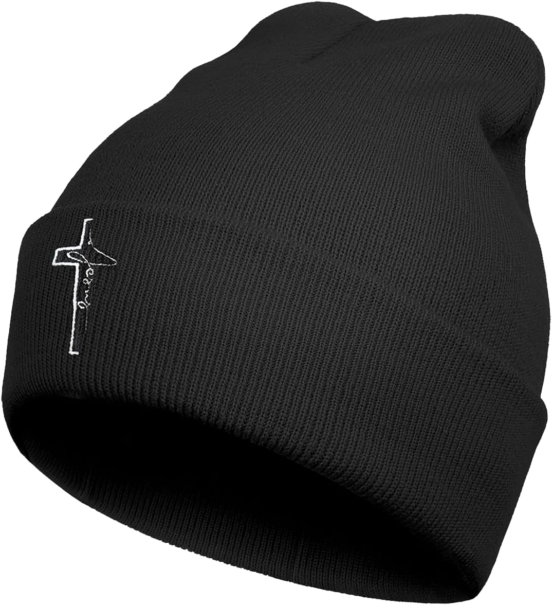 Black Embroidered Beanie Knitted Winter Hat for Men and Women, for Christmas, Birthdays, and Anniversaries