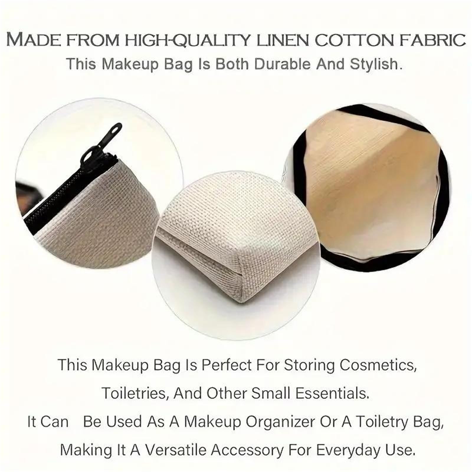 Neceser Maquillaje Bolsa de Maquillaje Reutilizable de Lona con Estampado de Letras, Organizador de Maquillaje con Cremallera, Bolsa de Viaje for Guardar Pastillas, Regalo for Mujeres Viaje