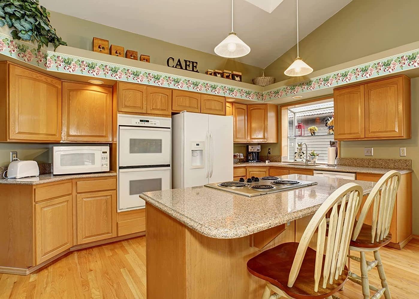CONCORD WALLCOVERINGS ™ Wallpaper Border Floral Pattern Flowers Leaves for Living Room, Cream Brown Green Pink Red Blue White, 7 Inches by 15 Feet BA4627B