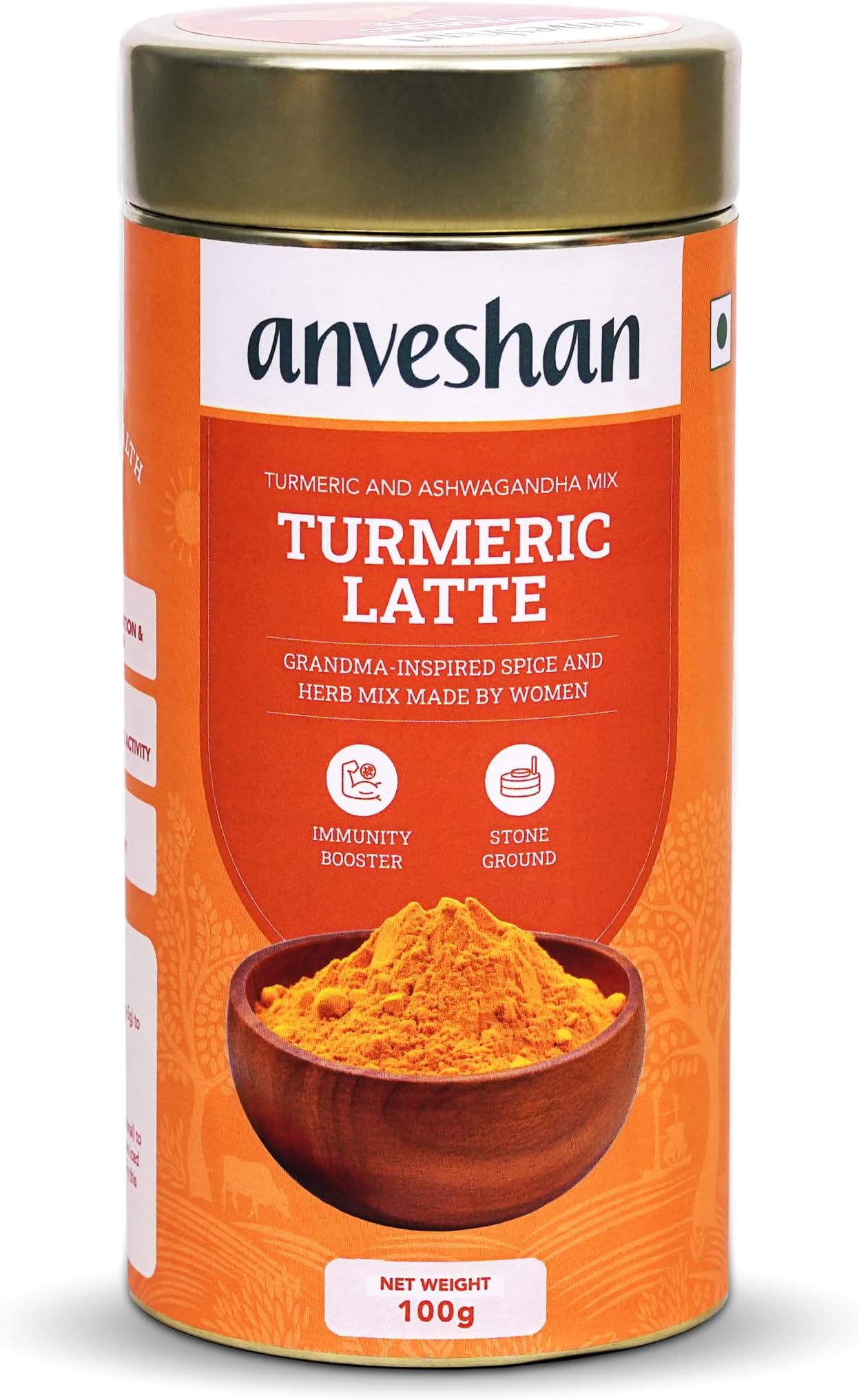 Anveshan Turmeric Latte 100g | Healthy Ayurvedic Remedy with Ashwagandha Mix for Golden Milk | Haldi Mix