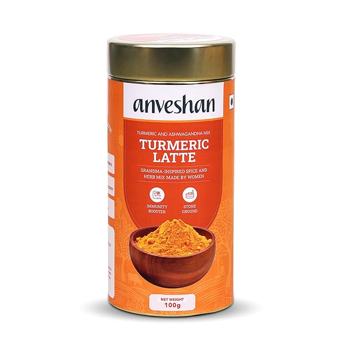 Anveshan Turmeric Latte 100g | Healthy Ayurvedic Remedy with Ashwagandha Mix for Golden Milk | Haldi Mix