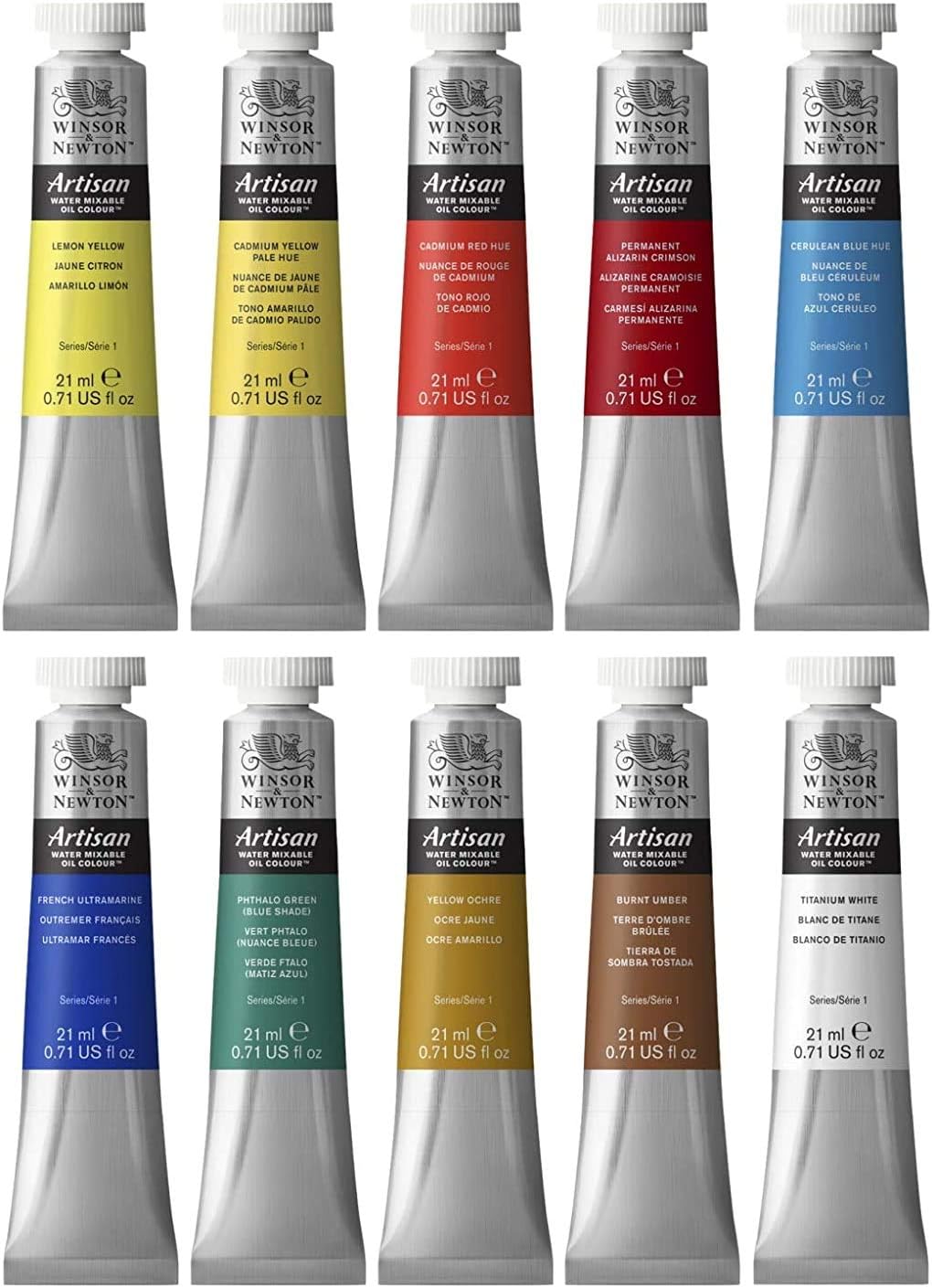 Winsor & Newton Artisan Water Mixable Oil Colors, Assorted Colors, 0.71 Ounces, Set of 10