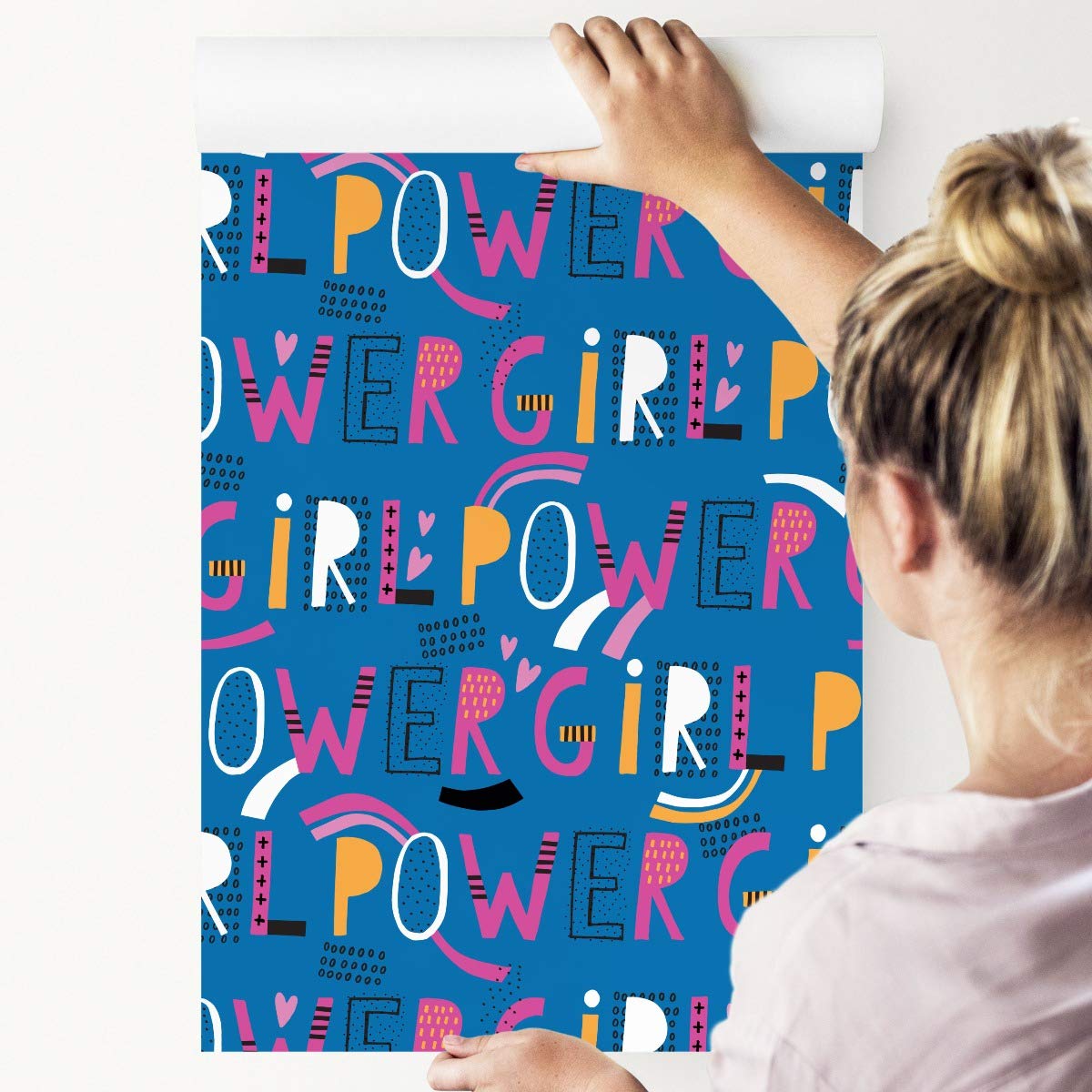 Muralo Papier Peint Auto-adhésif Cœurs Fille Rayures Cercles - 10m x 50 cm