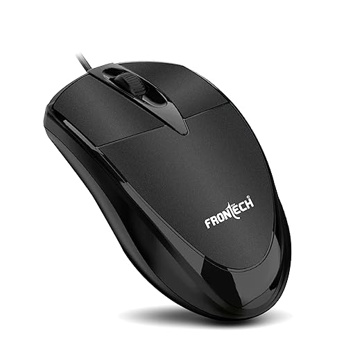 FRONTECH Power Wired USB Mouse, 3-Button, 1000 DPI Optical Sensor, Plug & Play, 1.1m Cable, Black (MS-0044)