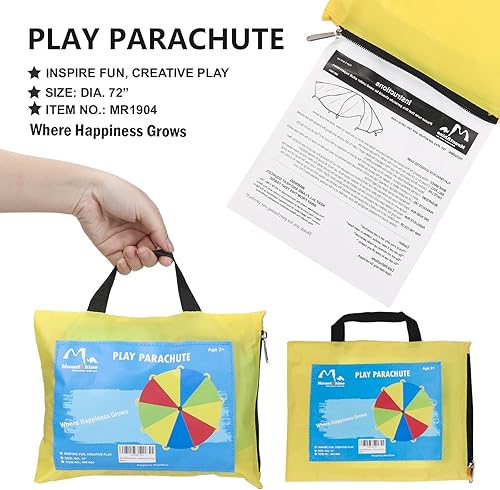 Miniatura 7 de MountRhino - Paracaídas para niños paracaídas con asas - Paracaídas multicolor para niños paracaídas para juegos de interior y exterior Rainbow 6ft