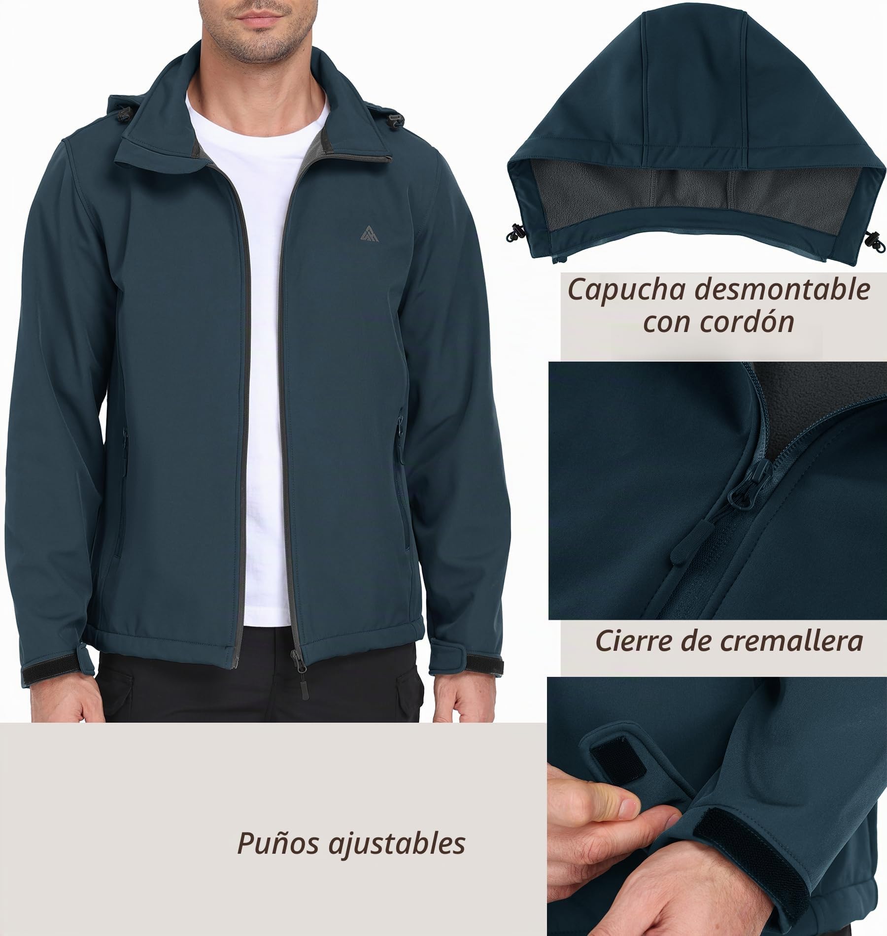 ZITY Soft Shell de Chaqueta para Hombre Senderismo Chaquetas de Lana Impermeables Invierno Chaqueta Cálida con Capucha con Bolsillos para Actividades al Aire Libre Acampadas y Pesca