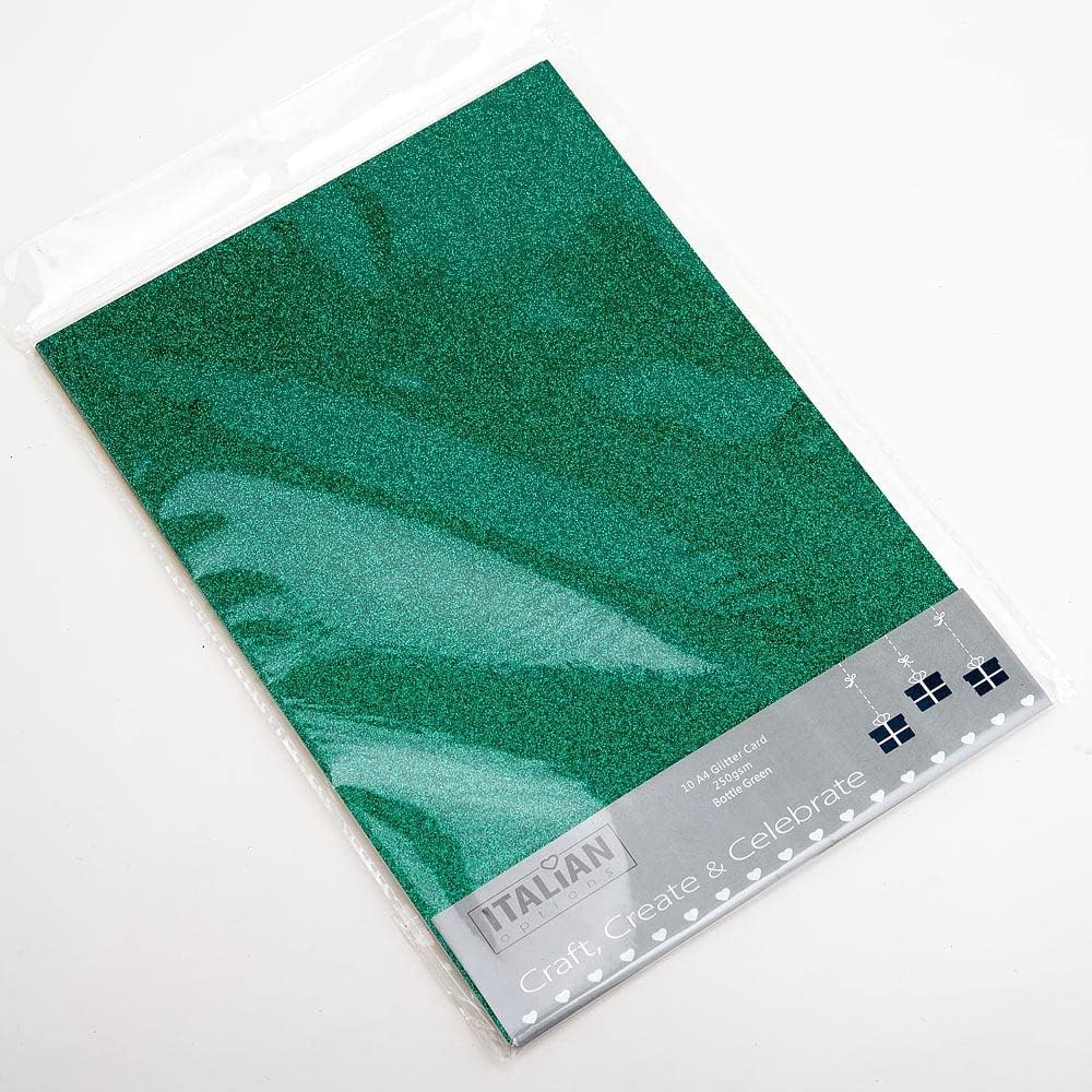 Italian Options 250GSM Non Shed Glitter Card Craft Paper 10 Sheets, A4 Size, Bottle Green