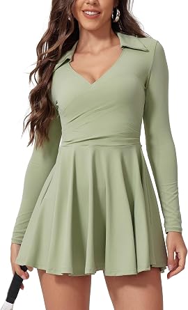 Tennis Dress for Women Long Sleeve Athletic Dress with Built in Shorts Golf Dress Workout Dresses with Pockets