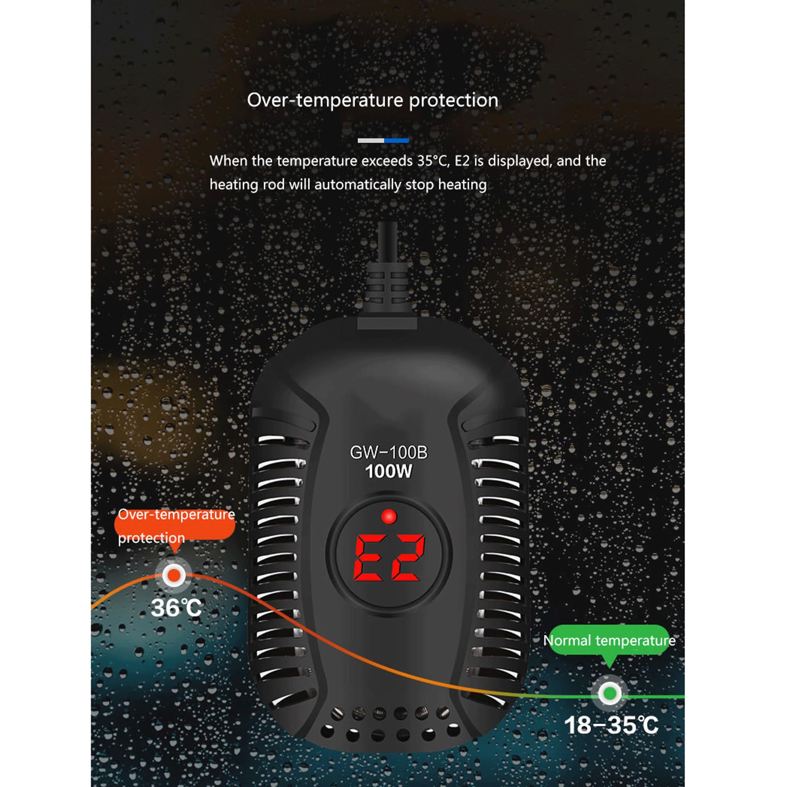Piccolo riscaldatore a Risparmio energetico a Prova di Esplosione a Temperatura costante Automatica per Acquario, 200 W (100 W)