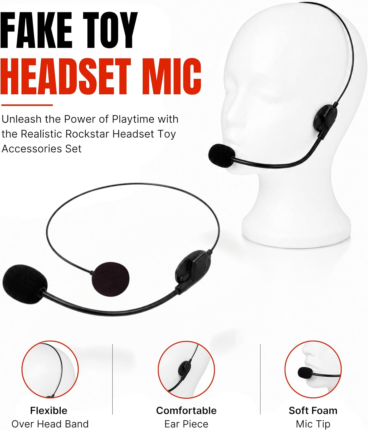 Giraffe Manufacturing Fake Toy Headset Microphone - Fake Head Mic Microphone Prop - Pretend Microphones Stage Prop for Concerts - Kpop Rockstar Ear Microphones Cosplay Costume Accessory for Kids