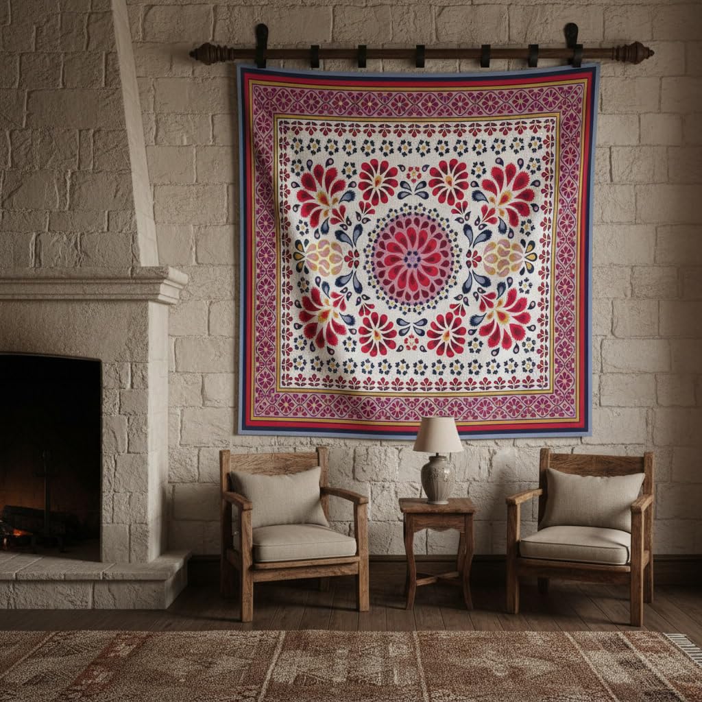 EASY HOME, Arazzo Multiuso, Telo Mare Grande Per Spiaggia, Antisabbia, 210x230 cm, Ideale per Picnic, Yoga o Campeggio, Con Pratici Ganci agli Angoli Per Fissaggio, In Cotone (Fiori 1)