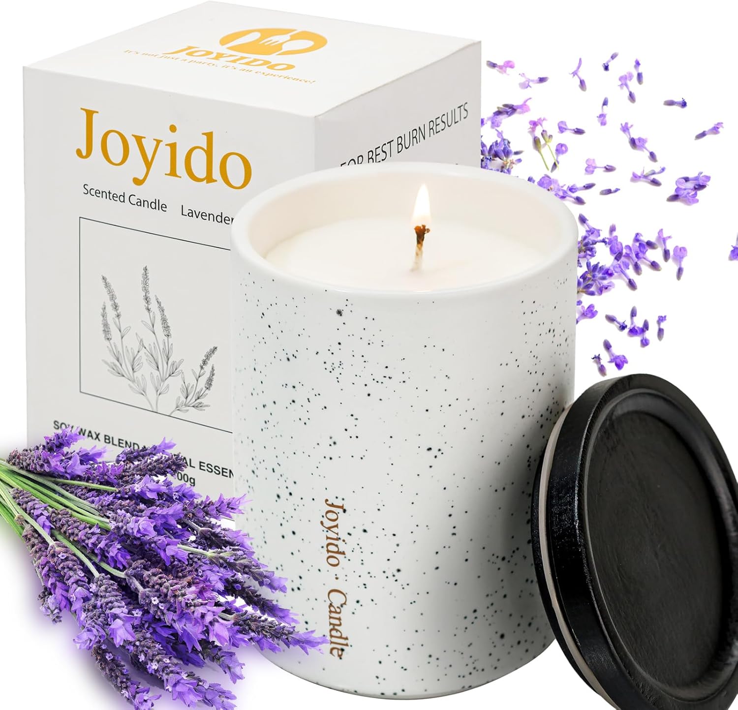 14OZ Lavender Scented Candle – Aromatherapy Candles with Lid – Soy Candles for Home Scented – Ceramic Jar Candles Decorated with Gold Dust for Bedroom Kitchen Home Decor, Housewarming Party