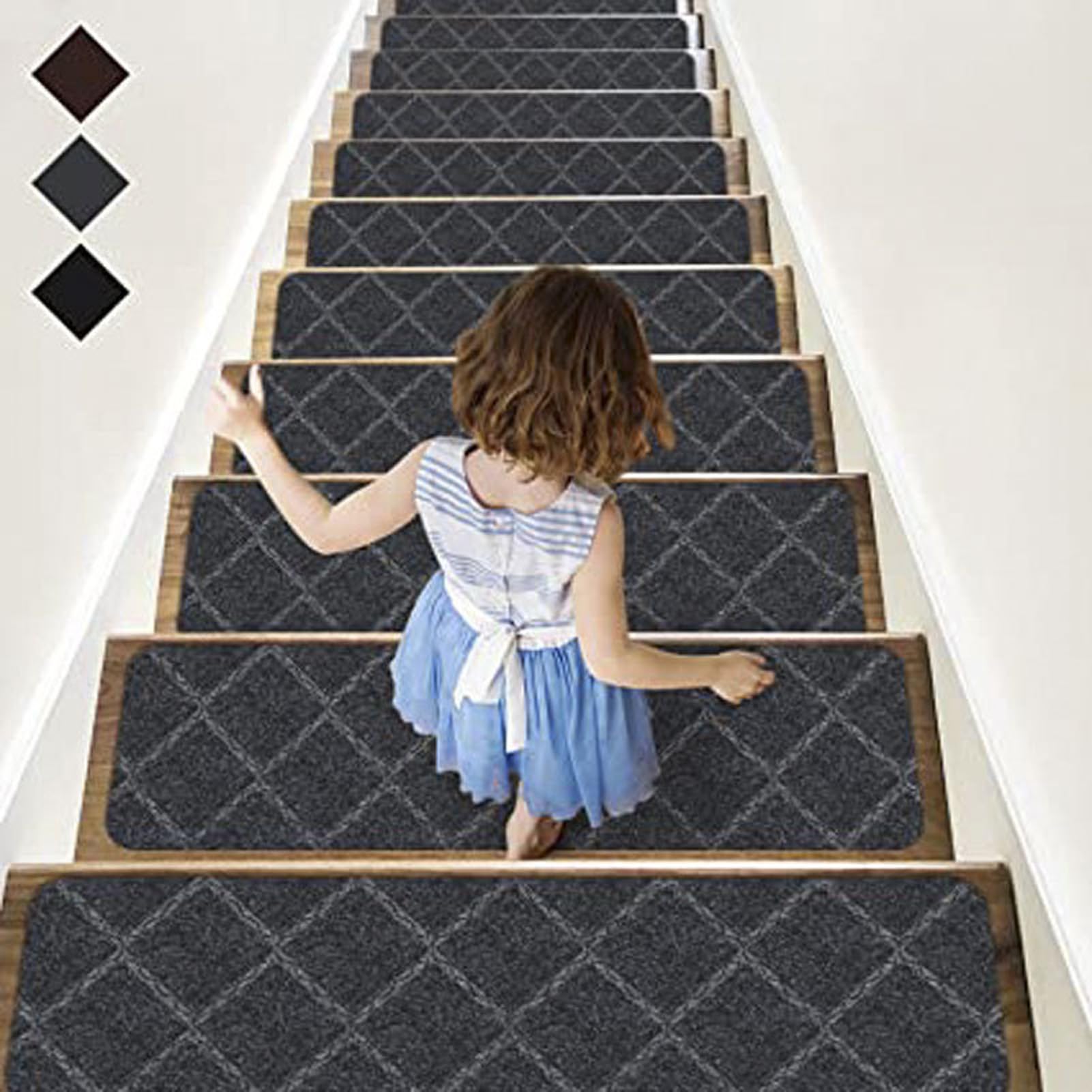 YTBHSHXZ stair treads， Stair Treads Indoor, 15 Pack Non Slip with Reusable Adhesive, Non-Skid for Elders and Dogs(Dark Grey)