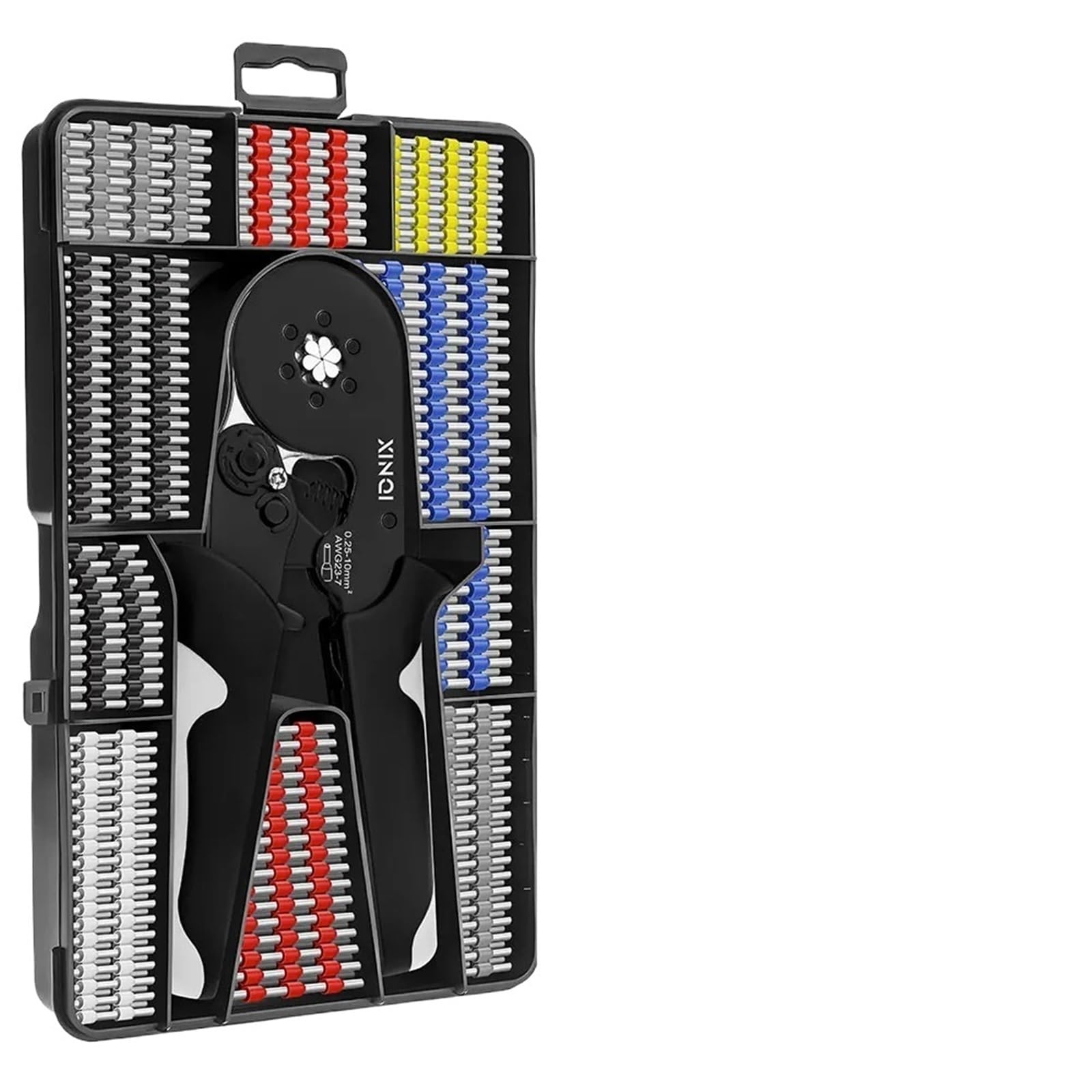 Kit de herramientas de prensado de virola de trinquete autoajustable Hexagonal 23-7AWG 0,25-10mm² Kit de prensado con terminales de cable de manguitos de virola