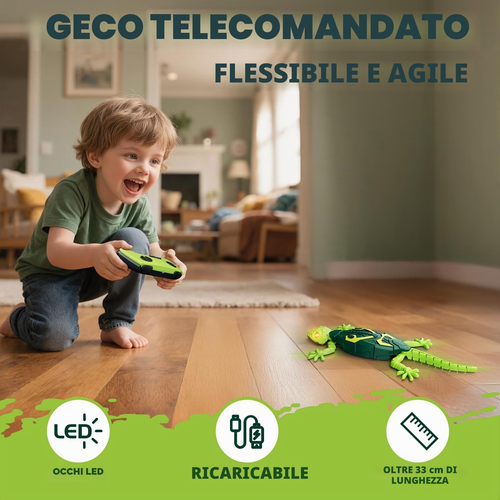 HYES Wall Crawler Geco, Remote Control Crawling Chameleon, telecomando parete geco con occhi luminosi, realistico Lizard robot giocattolo regalo per bambini ragazzi ragazze 3 4 5 6 7 8
