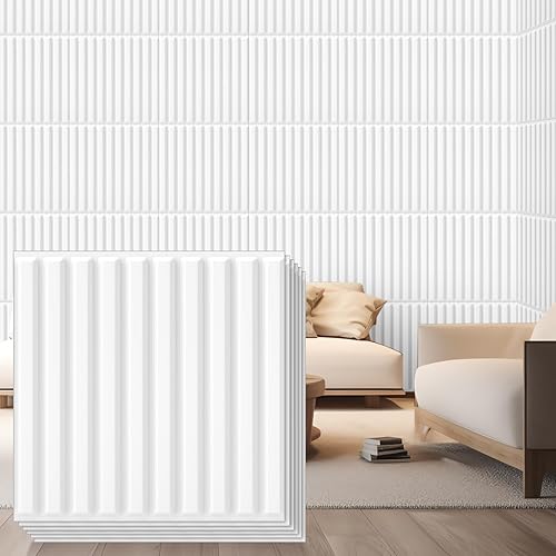 Miniatura 11 de Nuanchu 32 piezas de paneles de pared de listones 3D de 12 x 12 pulgadas de PVC con textura estriada, paneles cortables y pinttables para arte Negro