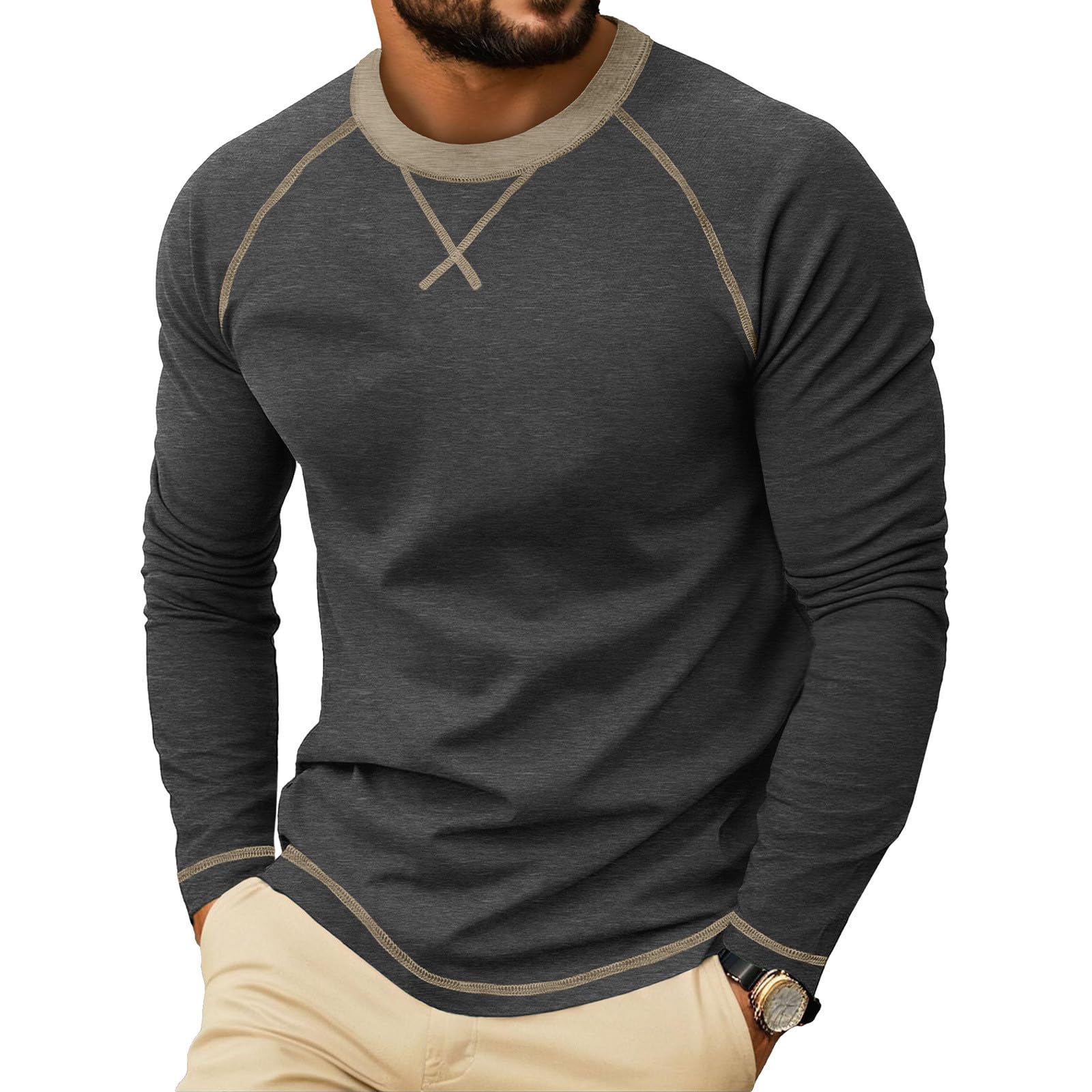 Raglan Long Sleeve Tshirts for Men Casual Pullover Crew Neck Tee T-shirts โ image 1
