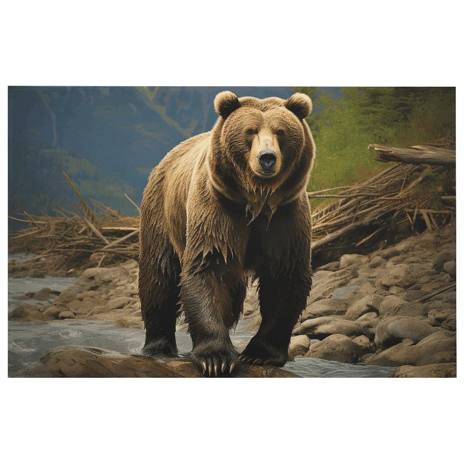 Tapis de sol moderne Brown Bear absorbant pour éliminer l'eau et la saleté dans la cuisine