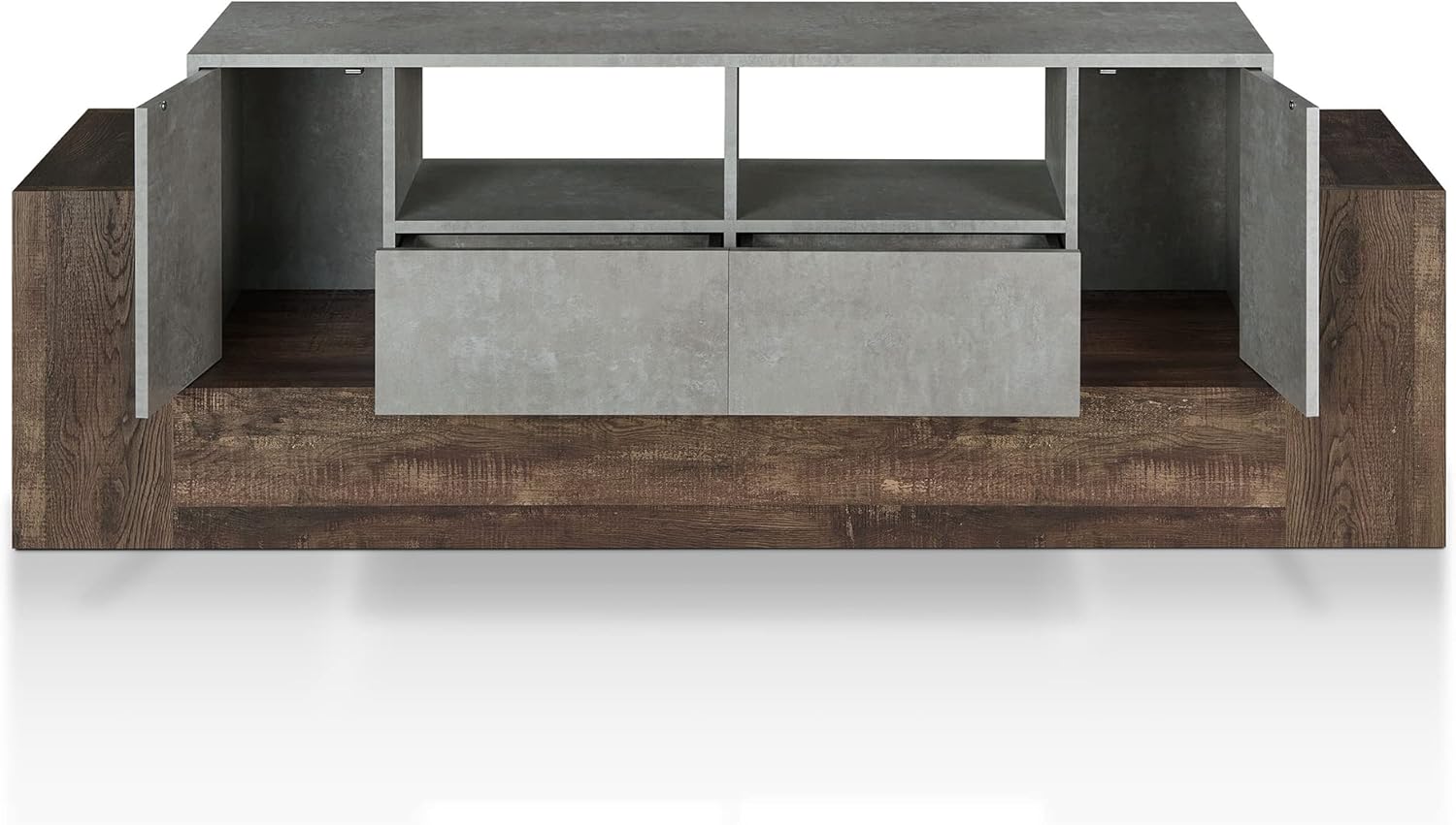 HOMES: Inside + Out Chauncy Contemporary 2 Open Shelves TV Stand with 2 Drawers On Metal Glides, Media Center, for Family Room, Entertainment Room, Entertaining, Movie Night, 71-inch, Gray Concrete