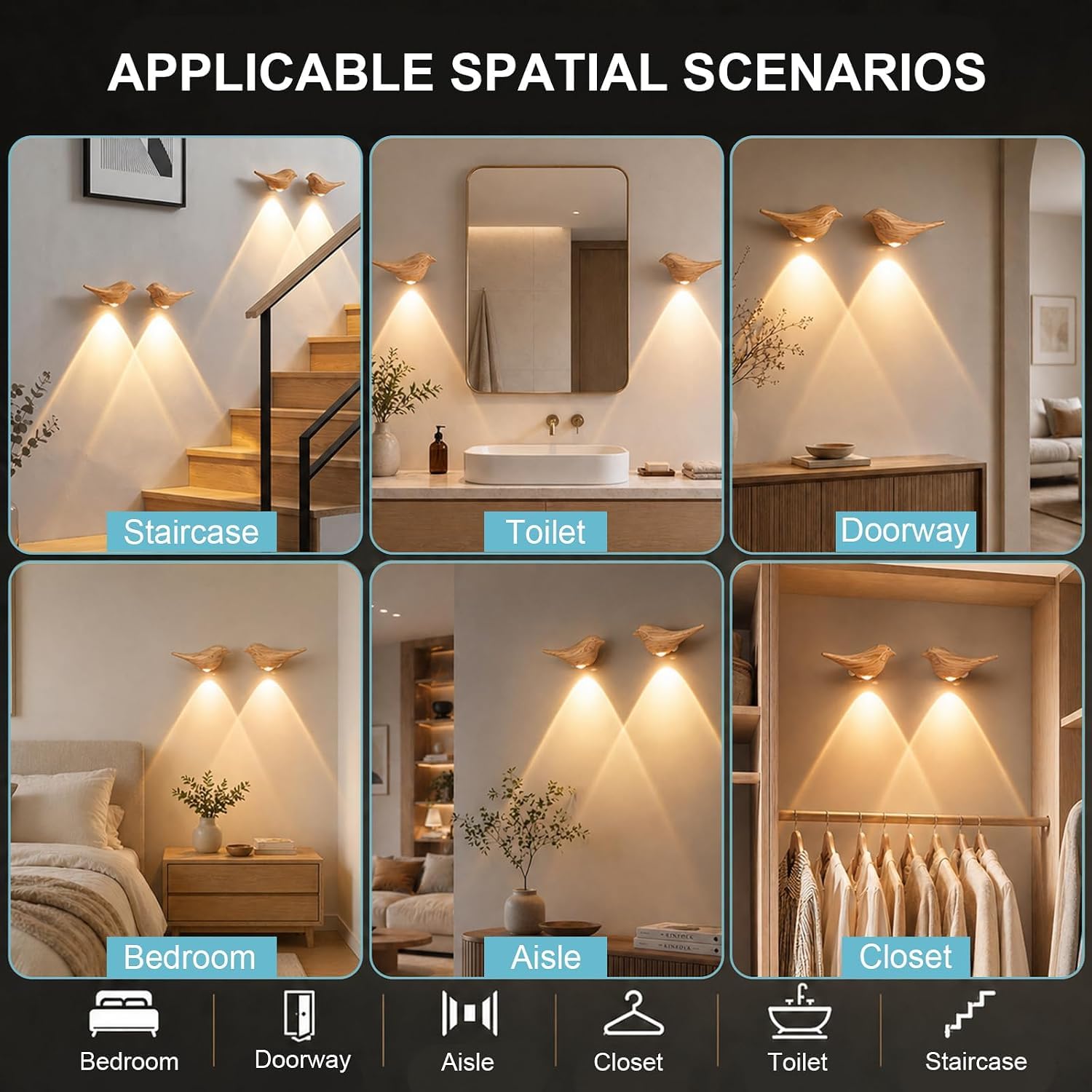 Luz nocturna LED con sensor de movimiento, paquete de 2 apliques de pared recargables, encendido/apagado automático, brillo suave para pasillos, dormitorios, escaleras, solución de iluminación de bajo