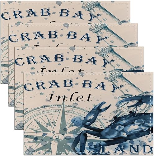 Miniatura 1 de Juego de 4 manteles individuales para mesa de comedor con temática de criaturas oceánicas para mesa de comedor, manteles individuales de tela con