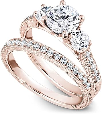 3 Stone Moissanite Wedding Ring Set 925 Sterling Silver Round Cut Engagement Bridal Rings for Women D Color VVS1 Promise Wedding Gifts