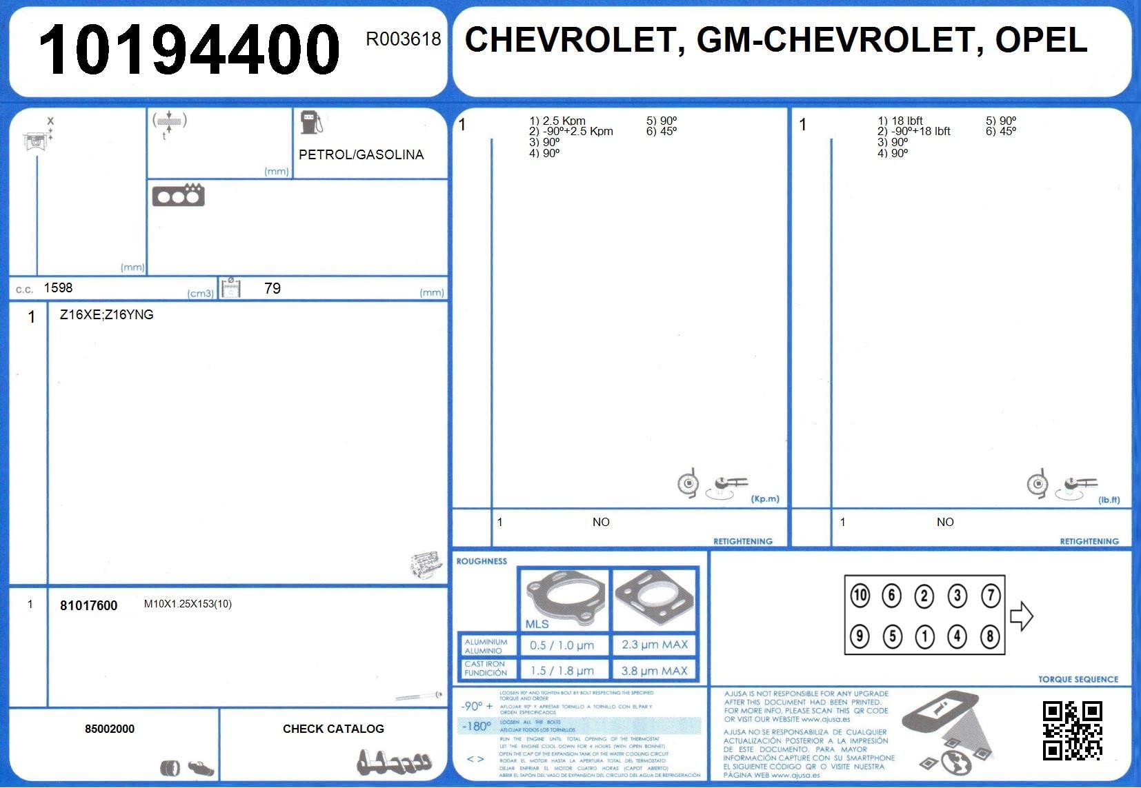 Ajusa 53044400 Kit Guarnizioni Testata