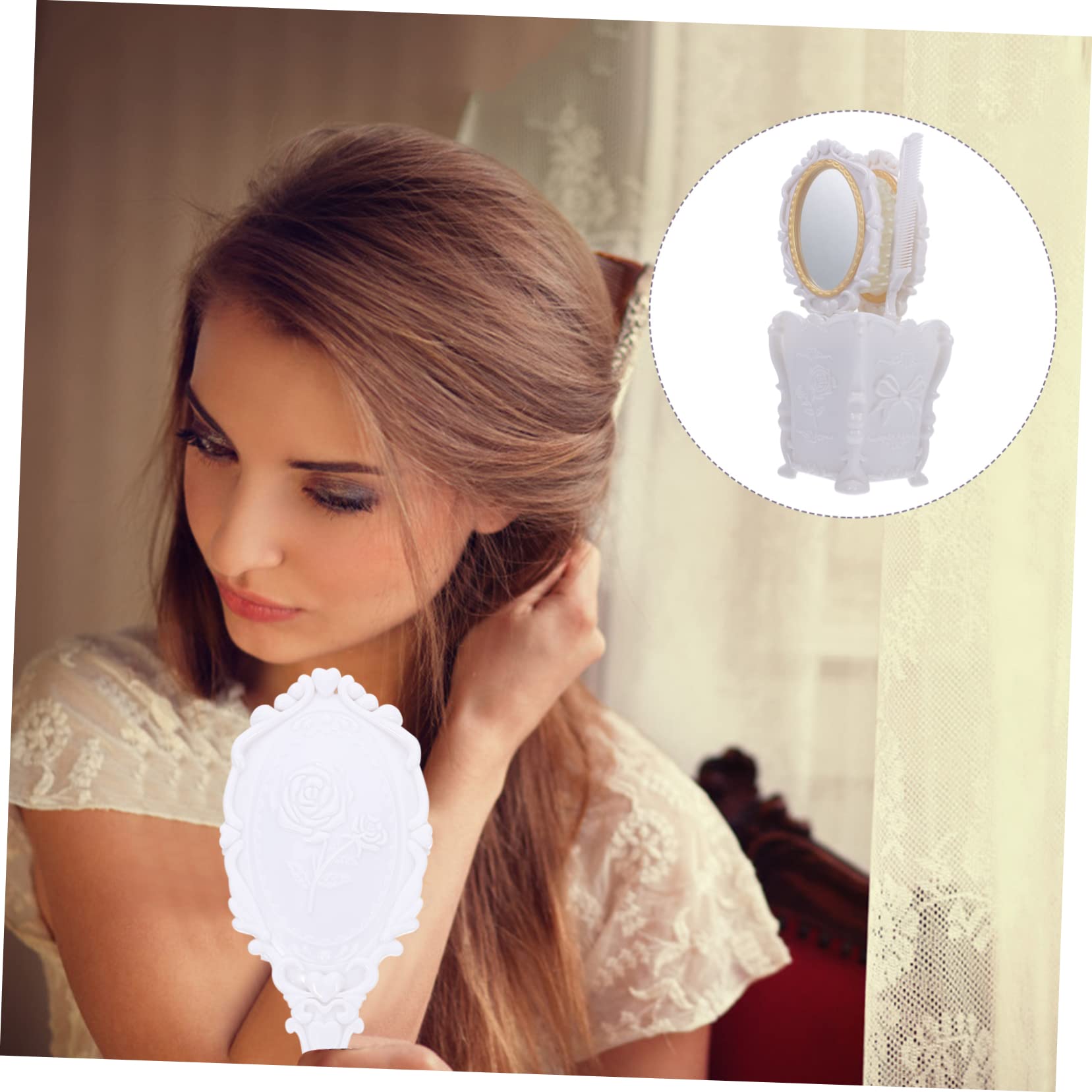 FRCOLOR 3sets Specchio e Pettine Portatile Con Combinazione Di Comb Attrezzatura Per Trucco Set Elegante Per Casa e Salone Include Pettini Anti-statici Per Tutti Tipi Di