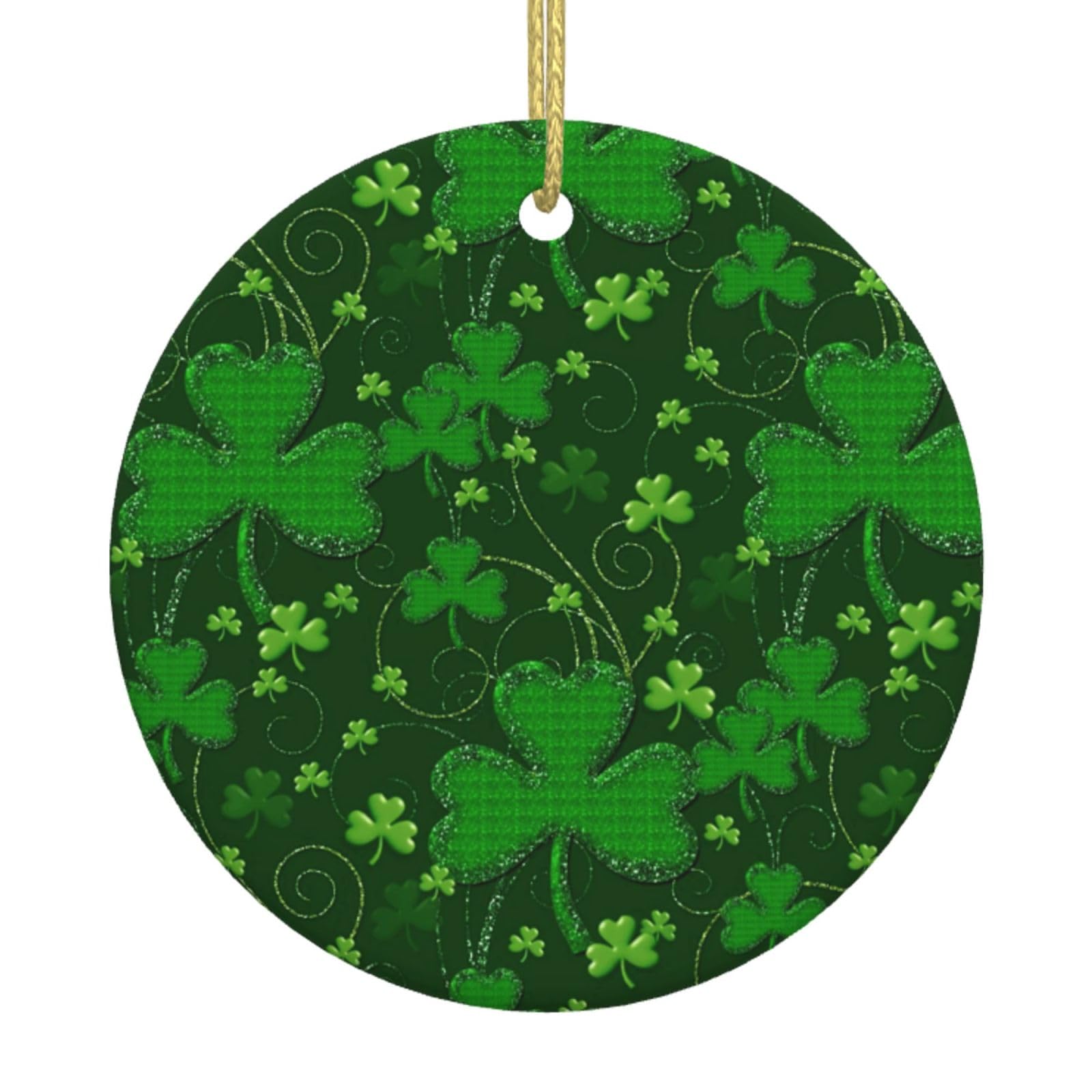 Background St Patrick'S Day Glitter Print Christmas Ornaments, Ceramic Hanging Ornament, Round Shape Decorations