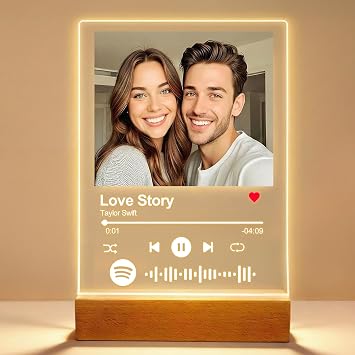 VEELU Personalized Song Spotify Plaque Custom Picture Acrylic Frames Customized Photo Frame Gifts for Couple Wife Husband Anniversary Valentines Day Gift for Her Him Girlfriend Boyfriend