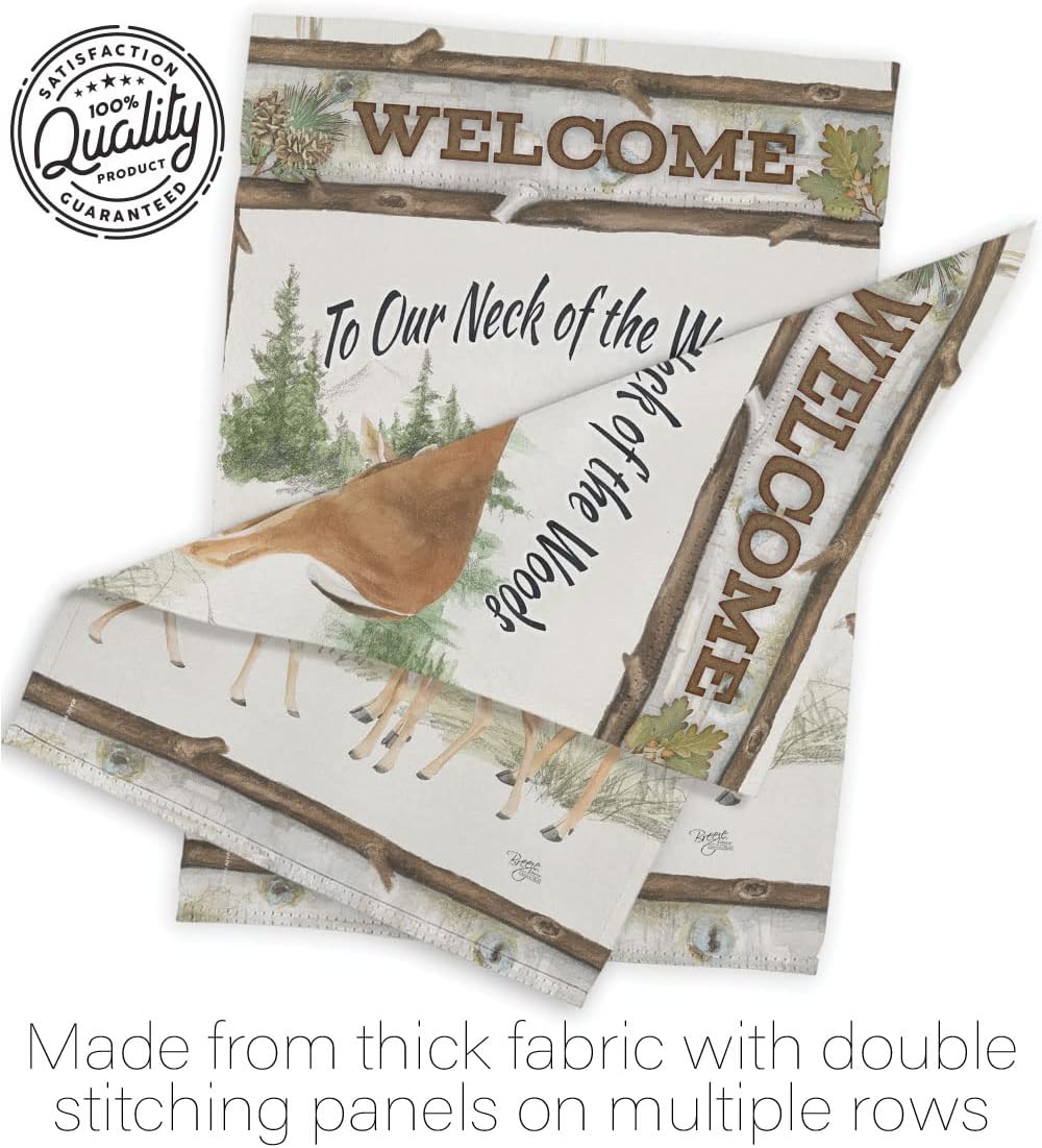 Breeze Decor Neck of The Woods Garden Flag Set with Stand Wildlife Outdoor Deer Bear Wolf Pet Nature Farm Animal Creature House Decoration Banner Small Yard Gift Double-Sided, Made in USA