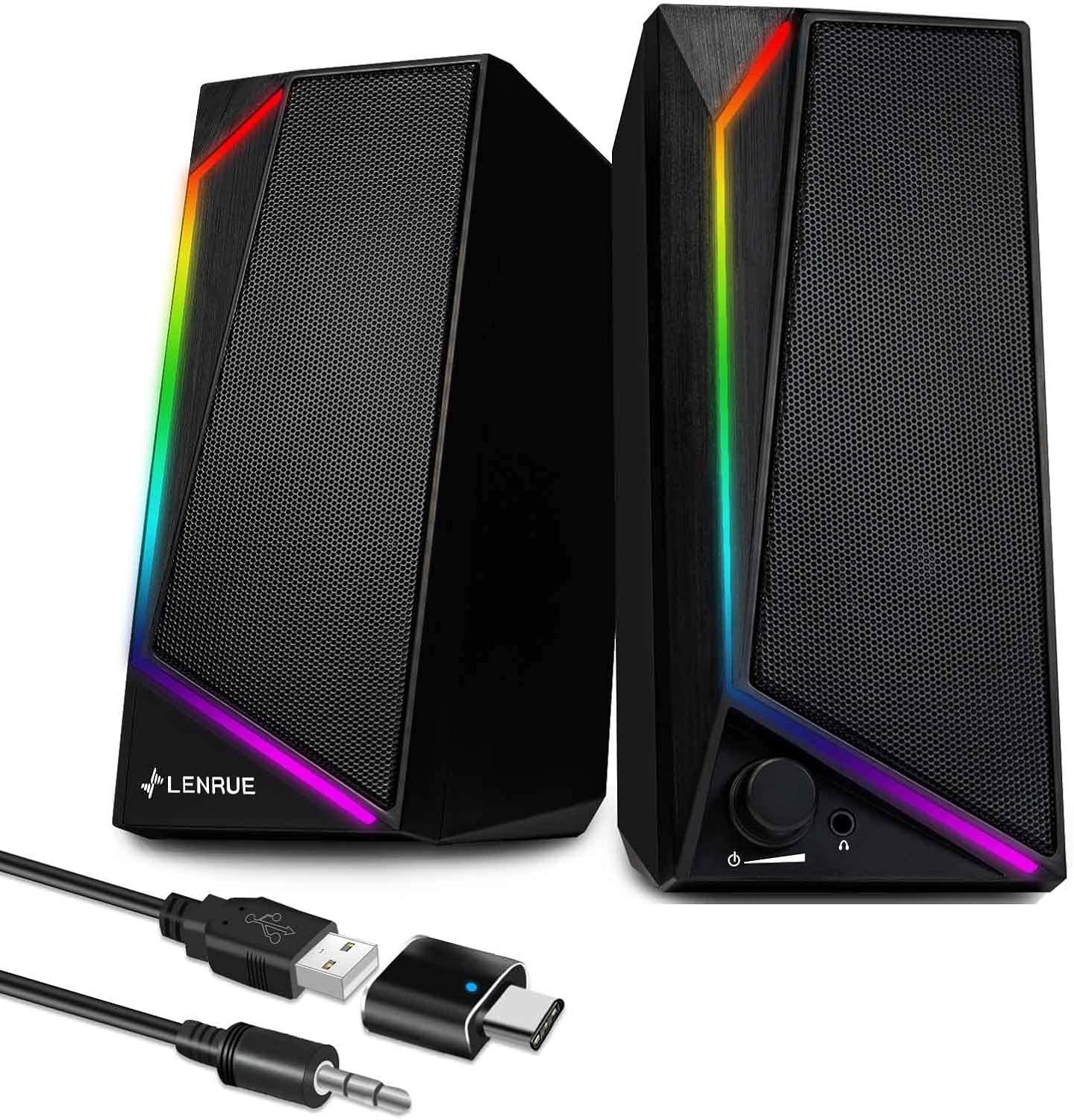 LENRUE Computer Speakers, USB/USBC Powered PC Speakers with Loud Stereo Sound, Headphonein for