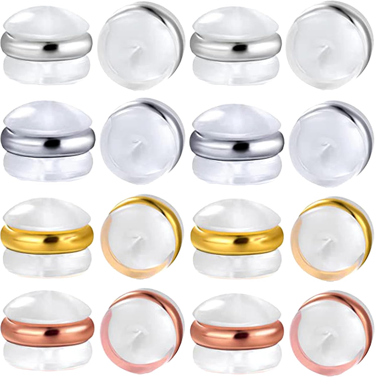 16pcs Belt Soft Silicone Earring Backs with 18k Gold Belt
