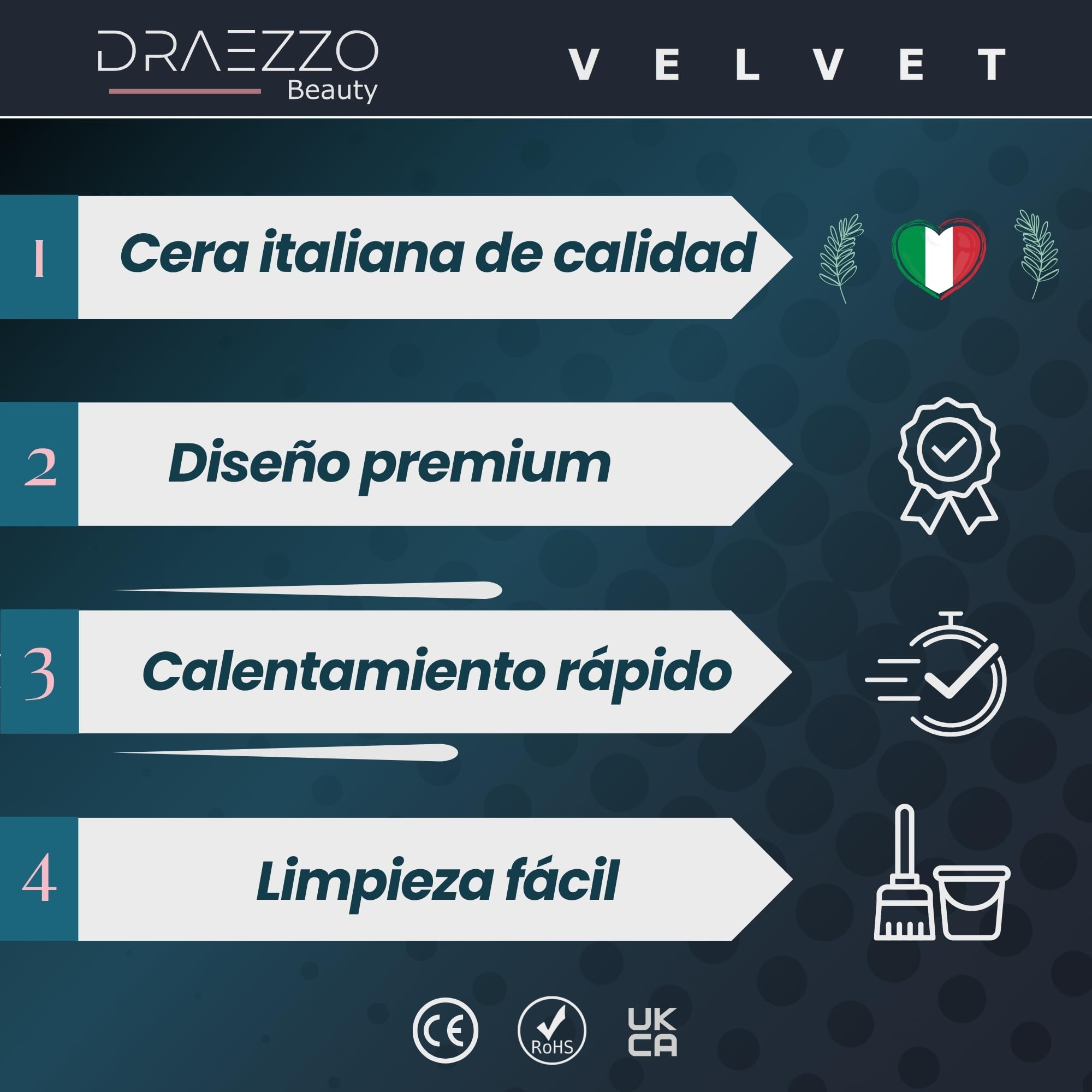 Draezzo Velvet - Calentador de Cera Depilatoria Profesional 450 ml - Kit con Maquina de Cera Caliente para Depilar + Cera Caliente Depilacion Italiana - It’s Time to Shine - Depiladora mujer