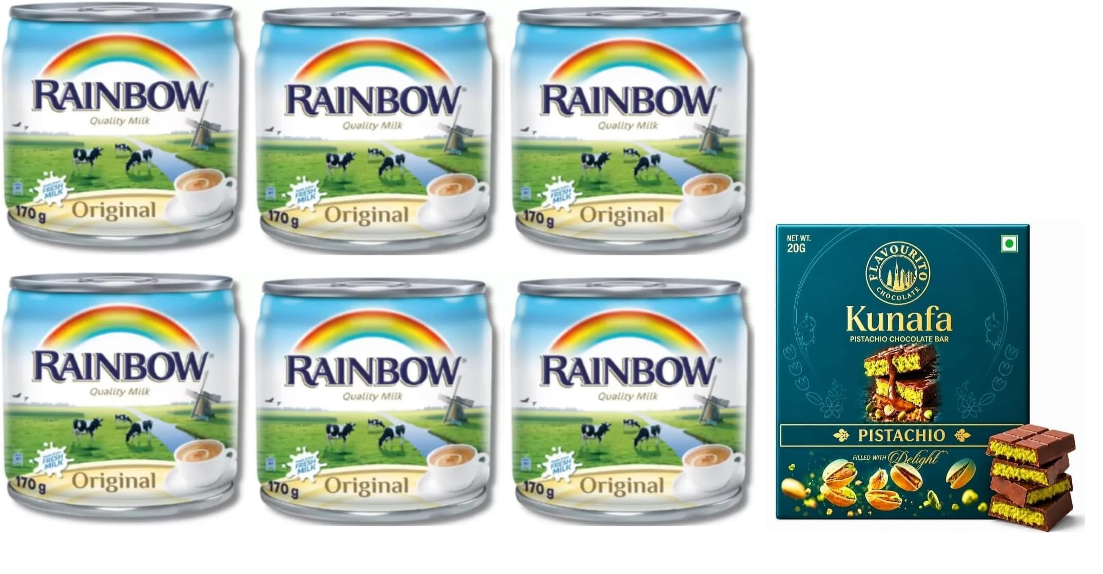 rainbow quality milk original, canned evaporated milk, each 170g x pack of 6, (product of saudi arabia) df