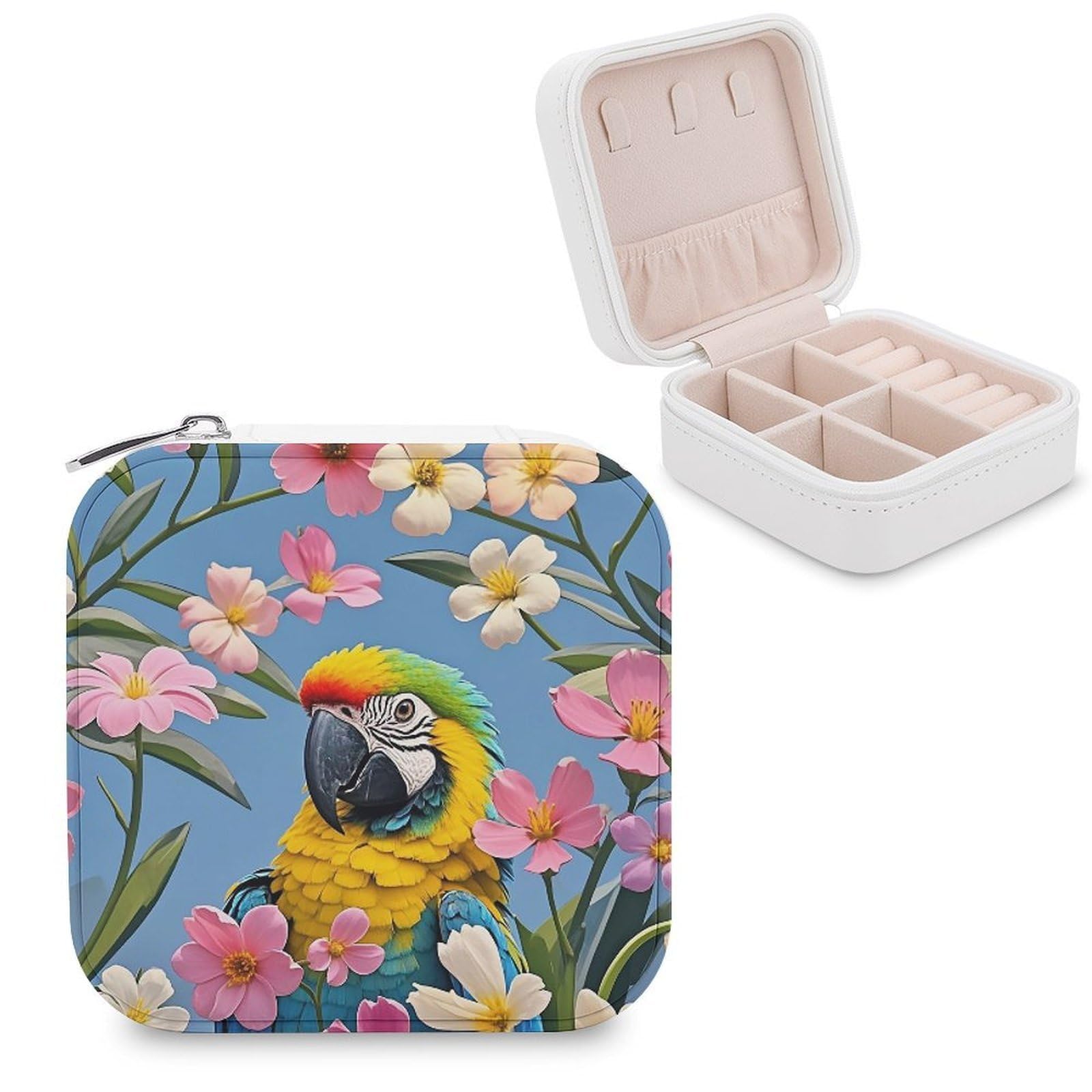LZQPOEAS Lots of Flowers And Birds Jewelry Box Mini Jewelry Travel Case Trendy Stuff Ring Box Custom PU Leather Jewelry Boxes Portable Jewelry Case Earring Storage Organizer for Girls Women