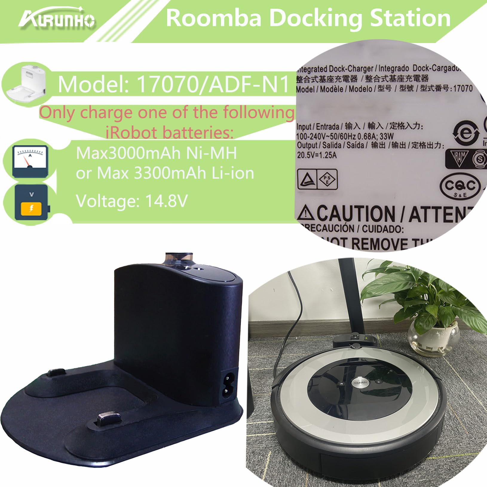 AURUNHO Roomba Charging Base, Roomba Charger Dock, Replacement Roomba Docking Station for Roomba for Roomba 500 600 700 800 900 e5 e6 i1 i3 i4 i6 i7 i8 Series -with North American Line Power Cord